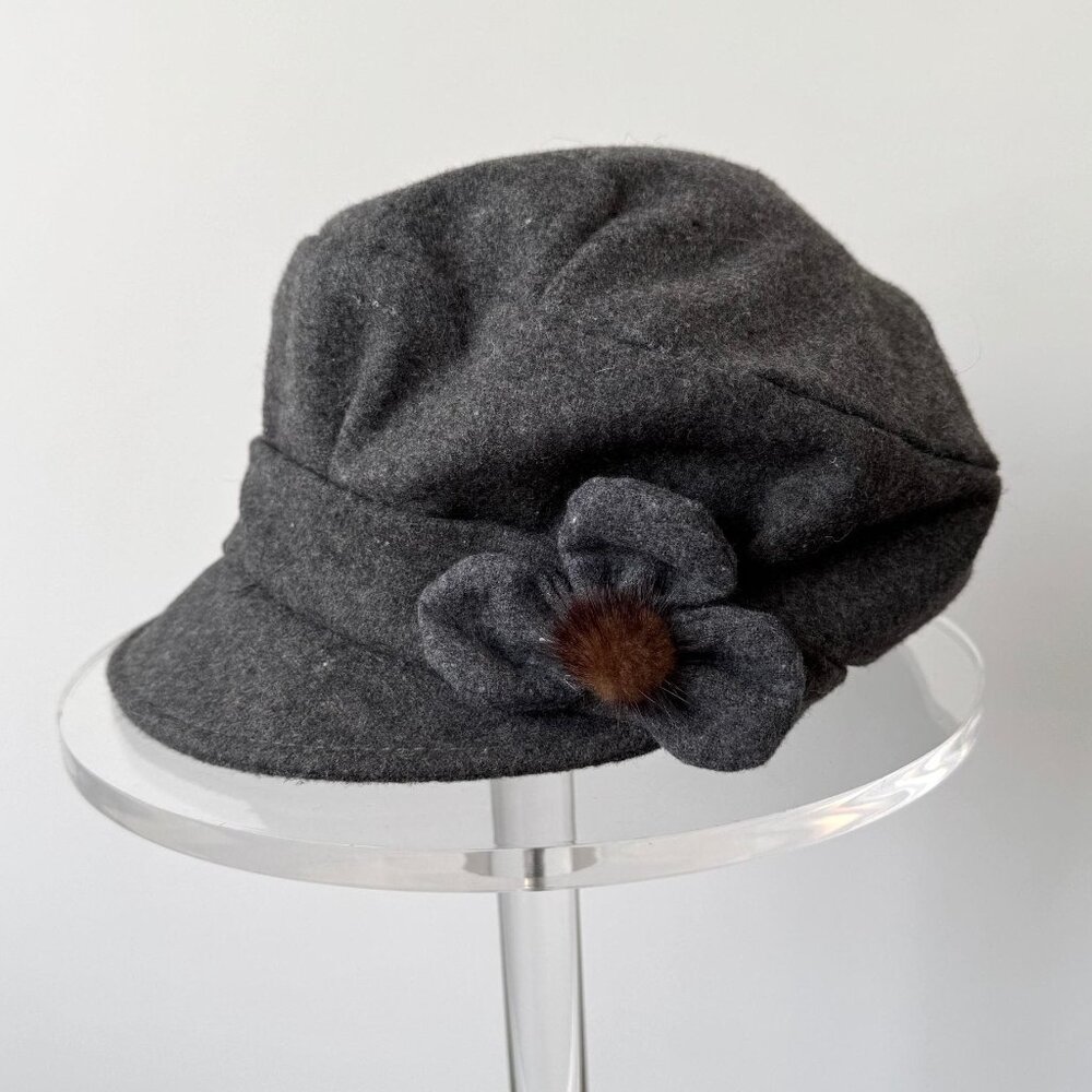 y2k vintage grey floral embroidered womens newsboy cadet castro cap fabric hat